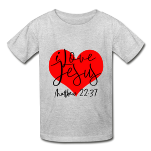 I Love Jesus Hanes Youth Tagless T-Shirt - heather gray