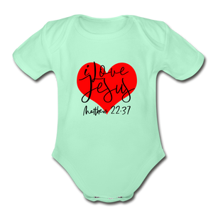 Organic Short Sleeve Baby Bodysuit - light mint