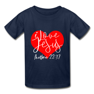 I Love Jesus Hanes Youth Tagless T-Shirt - navy