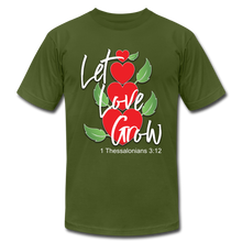 Load image into Gallery viewer, Let Love Grow Unisex Jersey T-Shirt by Bella + Canvas - olive

