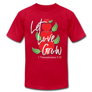 Let Love Grow Unisex Jersey T-Shirt by Bella + Canvas - red