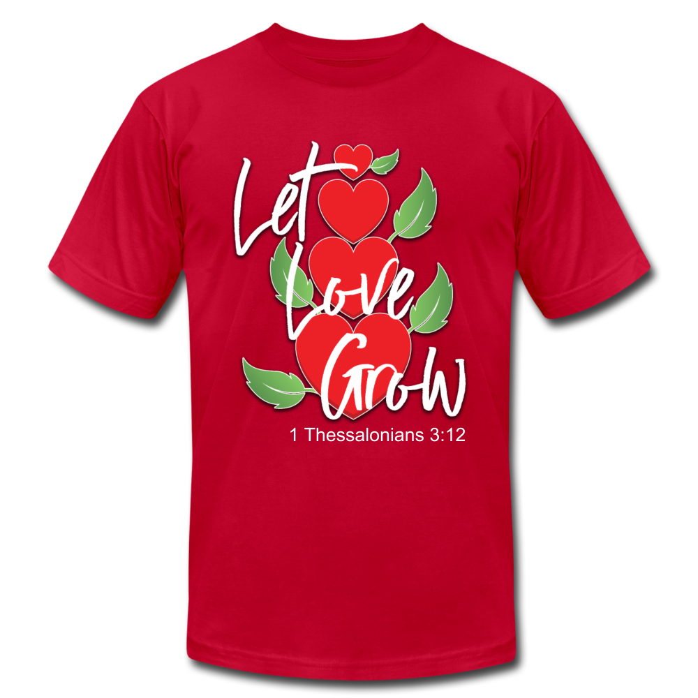Let Love Grow Unisex Jersey T-Shirt by Bella + Canvas - red