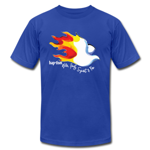 Baptism Water Holy Spirit Fire Unisex Jersey T-Shirt by Bella + Canvas - royal blue