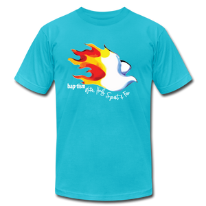 Baptism Water Holy Spirit Fire Unisex Jersey T-Shirt by Bella + Canvas - turquoise