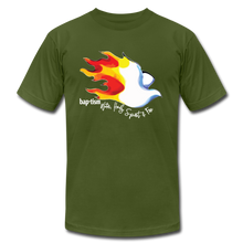 Load image into Gallery viewer, Baptism Water Holy Spirit Fire Unisex Jersey T-Shirt by Bella + Canvas - olive
