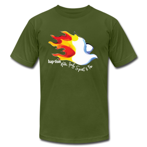 Baptism Water Holy Spirit Fire Unisex Jersey T-Shirt by Bella + Canvas - olive