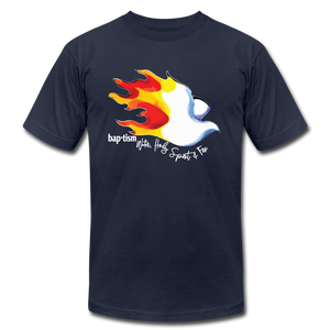 Baptism Water Holy Spirit Fire Unisex Jersey T-Shirt by Bella + Canvas - navy