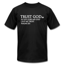 Load image into Gallery viewer, Trust God Unisex Jersey T-Shirt by Bella + Canvas - black
