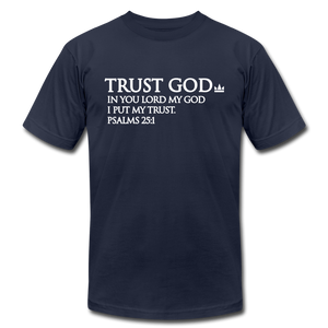 Trust God Unisex Jersey T-Shirt by Bella + Canvas - navy