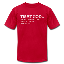 Load image into Gallery viewer, Trust God Unisex Jersey T-Shirt by Bella + Canvas - red
