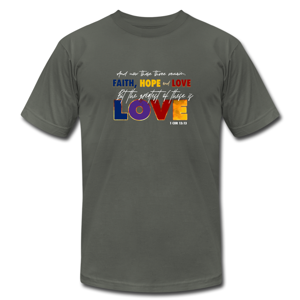 Faith Hope Love Jersey T-Shirt by Bella + Canvas - asphalt